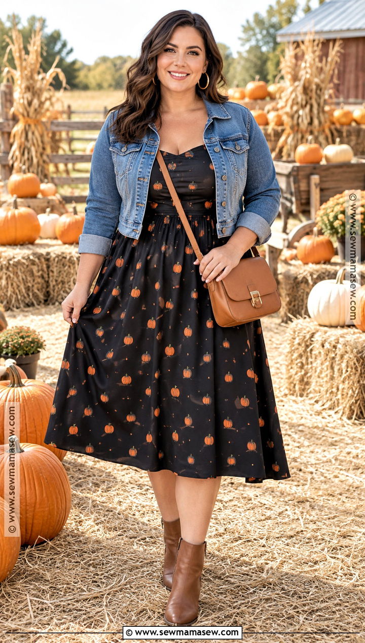 Pumpkin Print Dress With Ankle Boots - 15 pumpkin dress ideas for women