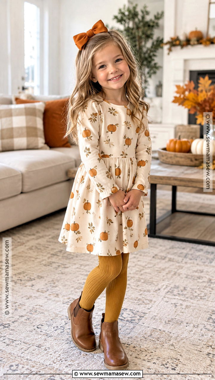 Pumpkin Print Girls Thanksgiving Dress - 15 Girls Thanksgiving Dress Ideas