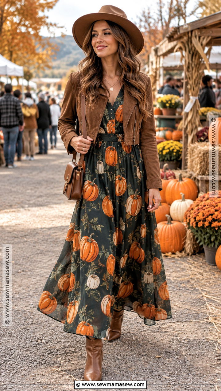 Pumpkin Print Maxi Dress Outfit - 15 pumpkin dresses
