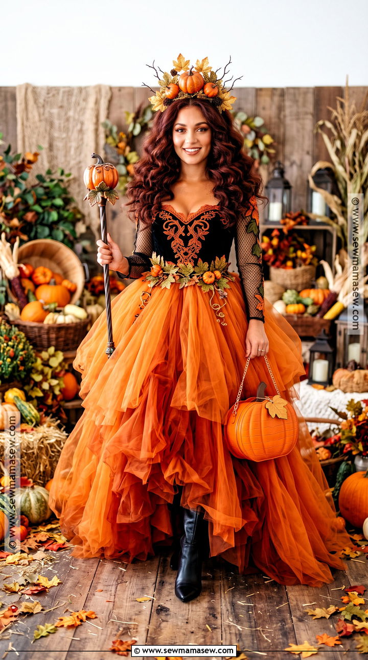Pumpkin Queen Costume With Orange Ball Gown - 35 halloween aesthetic costume ideas