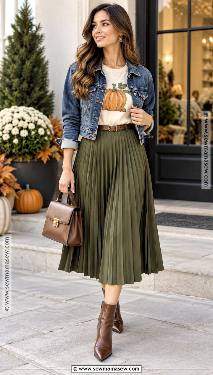 Pumpkin Shirt With Pleated Midi Skirt - 20 pumpkin shirt ideas
