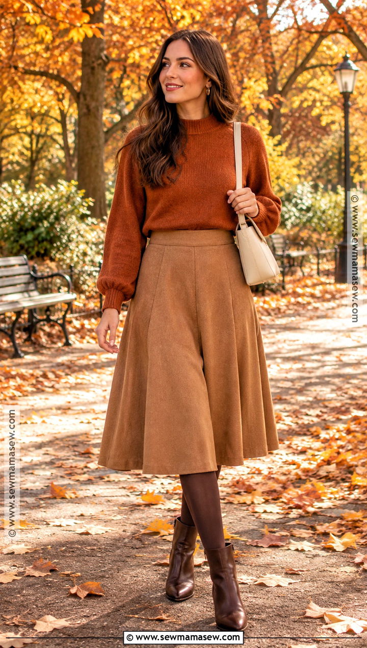 Pumpkin Spice Autumn Sweater And Skirt Outfit - 30 autumn aesthetic outfit ideas