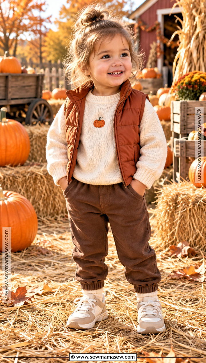 Pumpkin Sweater And Brown Joggers Toddler Fall Outfit - 25 fall toddler outfits