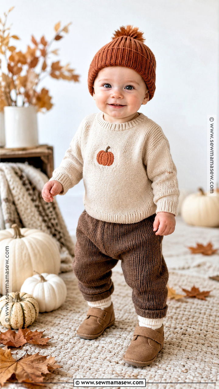Pumpkin Sweater And Knit Pants Outfit - 20 baby thanksgiving outfit ideas for boys