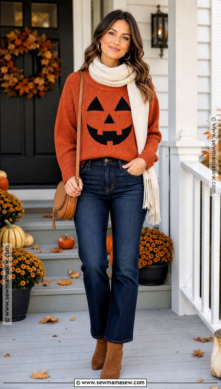 Pumpkin Sweater Halloween Outfit - 30 Halloween Themed Outfits