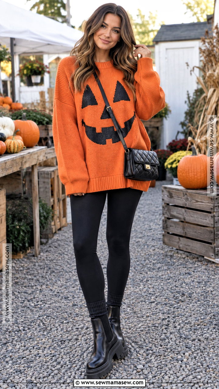 Pumpkin Sweater With Black Leggings - 20 Pumpkin Sweater Outfits