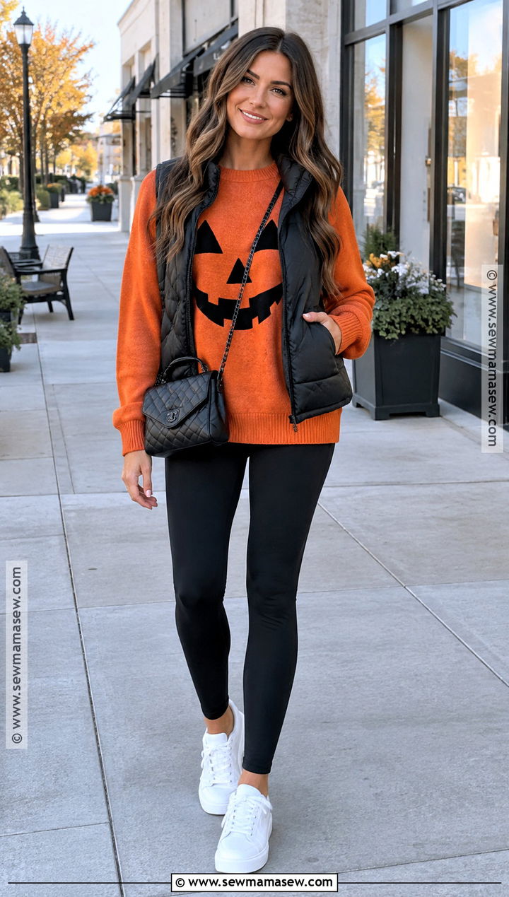 Pumpkin Sweater With Black Leggings - 20 Pumpkin Sweater Ideas