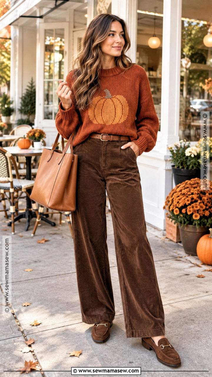 Pumpkin Sweater With Corduroy Pants - 20 Pumpkin Sweater Outfits