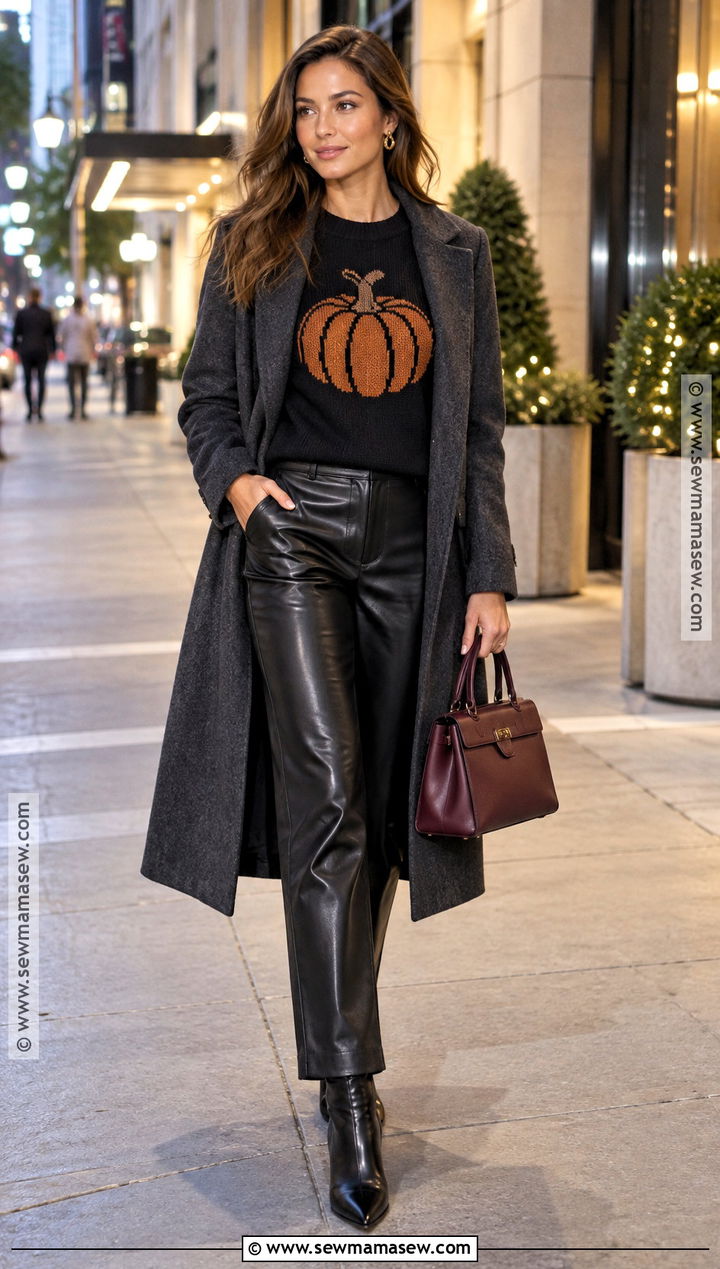 Pumpkin Sweater With Leather Pants - 20 Pumpkin Sweater Ideas