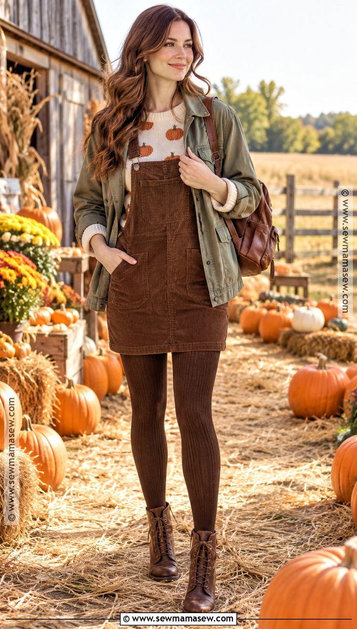 Pumpkin Sweater With Overall Dress - 20 Pumpkin Sweater Ideas