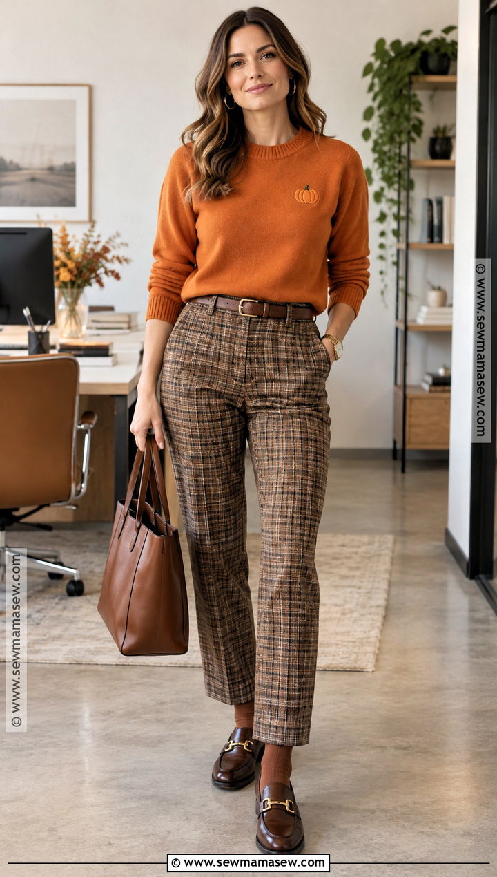 Pumpkin Sweater With Plaid Pants - 20 Pumpkin Sweater Ideas