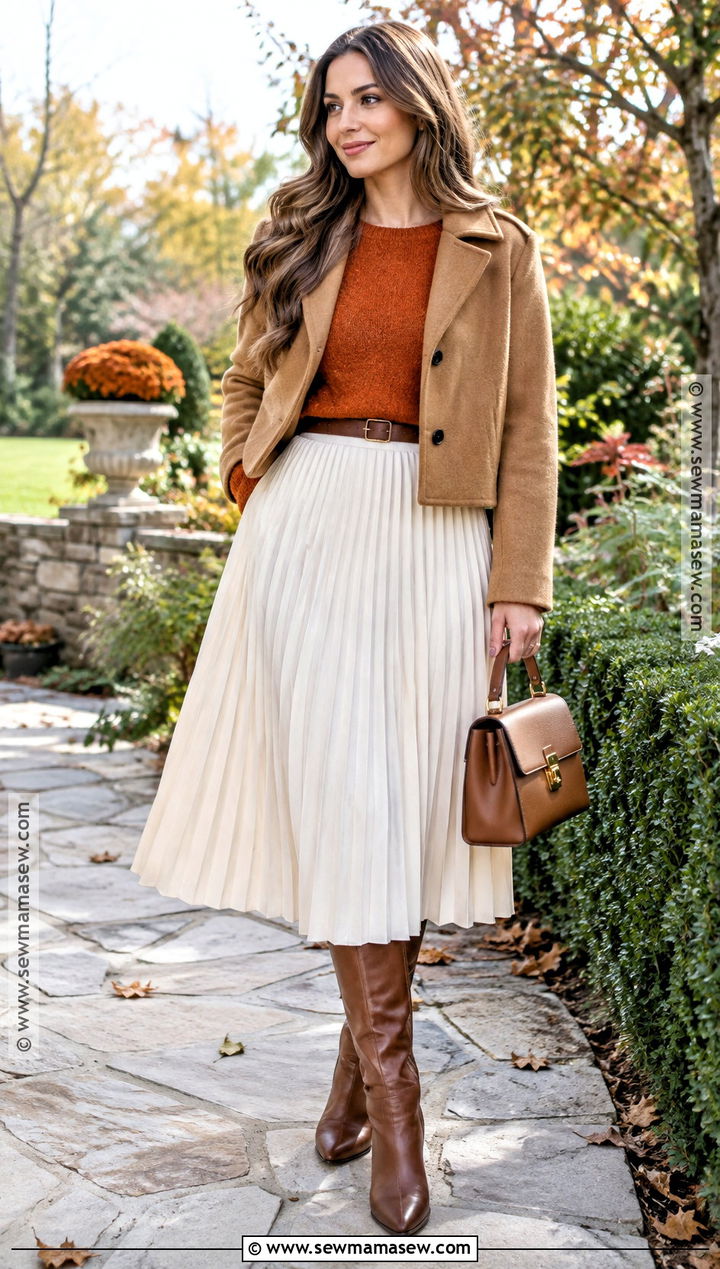 Pumpkin Sweater With Pleated Skirt - 20 Pumpkin Sweater Ideas