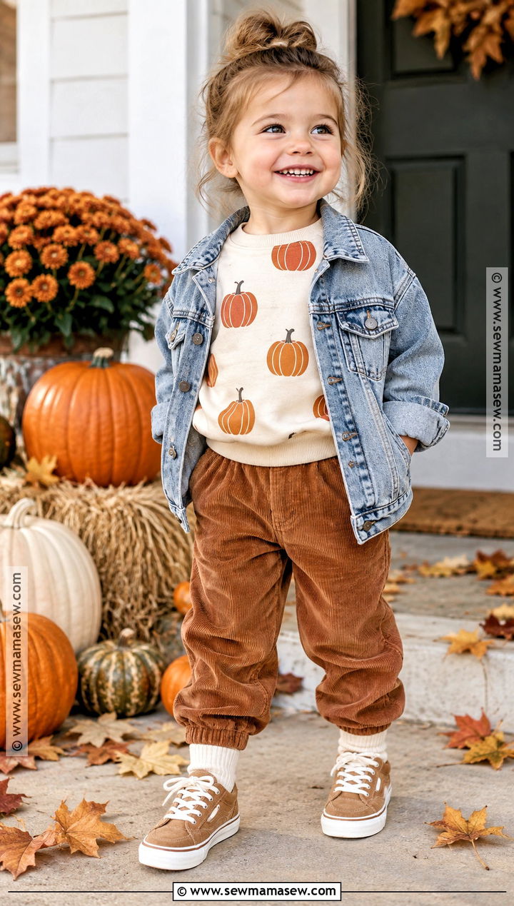 Pumpkin Sweatshirt And Corduroy Pants Fall Toddler Outfit - 15 fall themed toddler clothing ideas