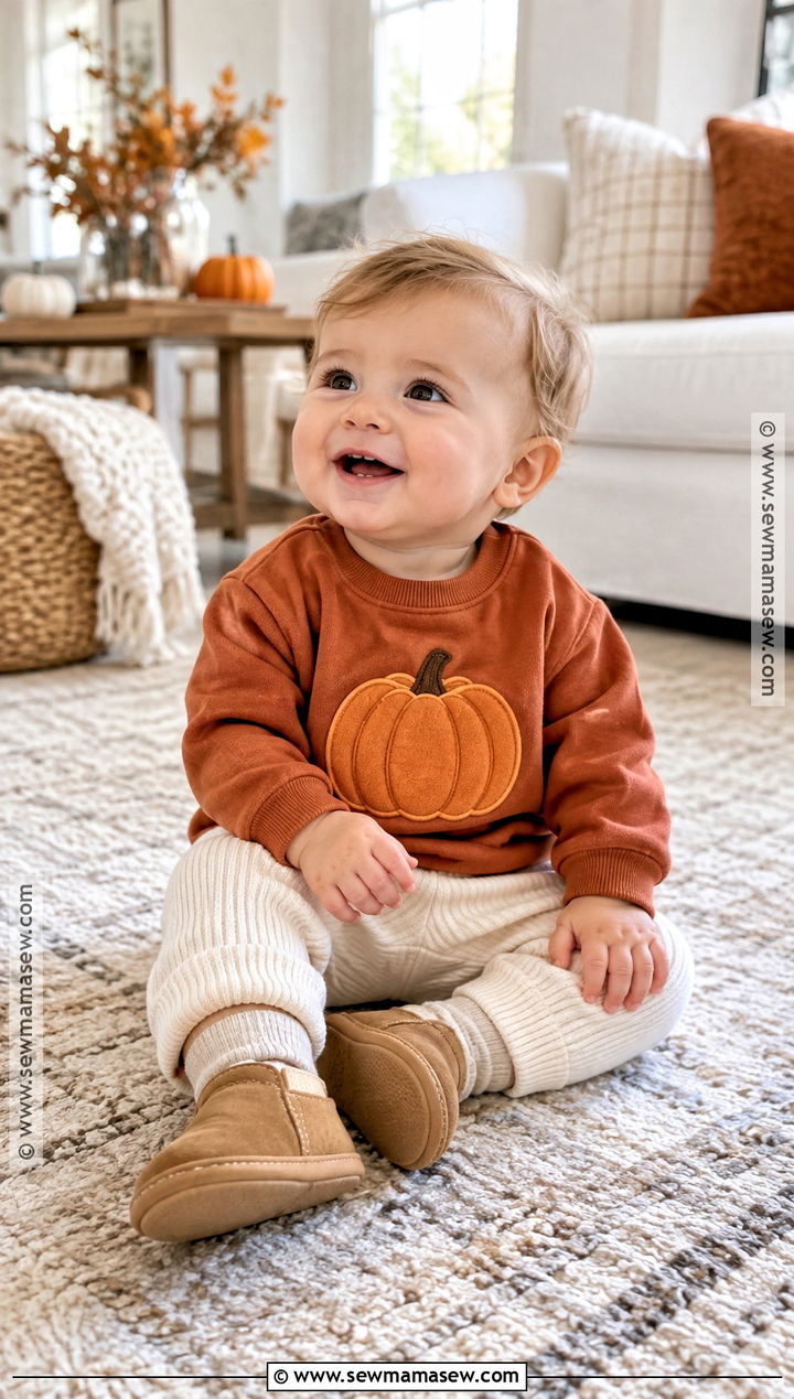 Pumpkin Sweatshirt and Ribbed Pants - 15 first thanksgiving outfit ideas for boys
