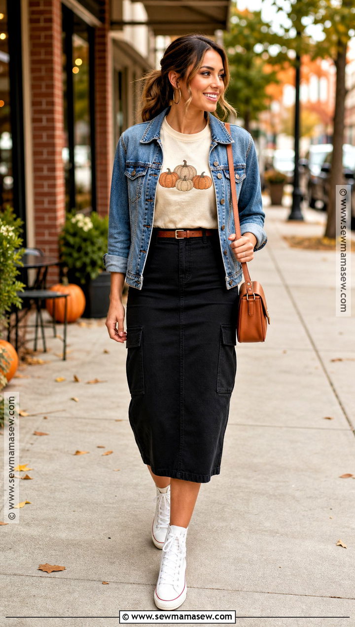 Pumpkin Tee And Denim Jacket Outfit - 35 casual halloween outfits