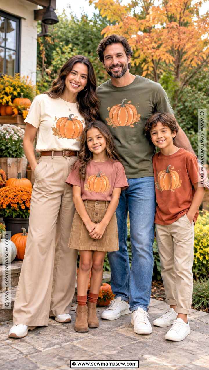 Pumpkin Thanksgiving Family T Shirts With Neutral Bottoms - 15 thanksgiving family tshirts ideas