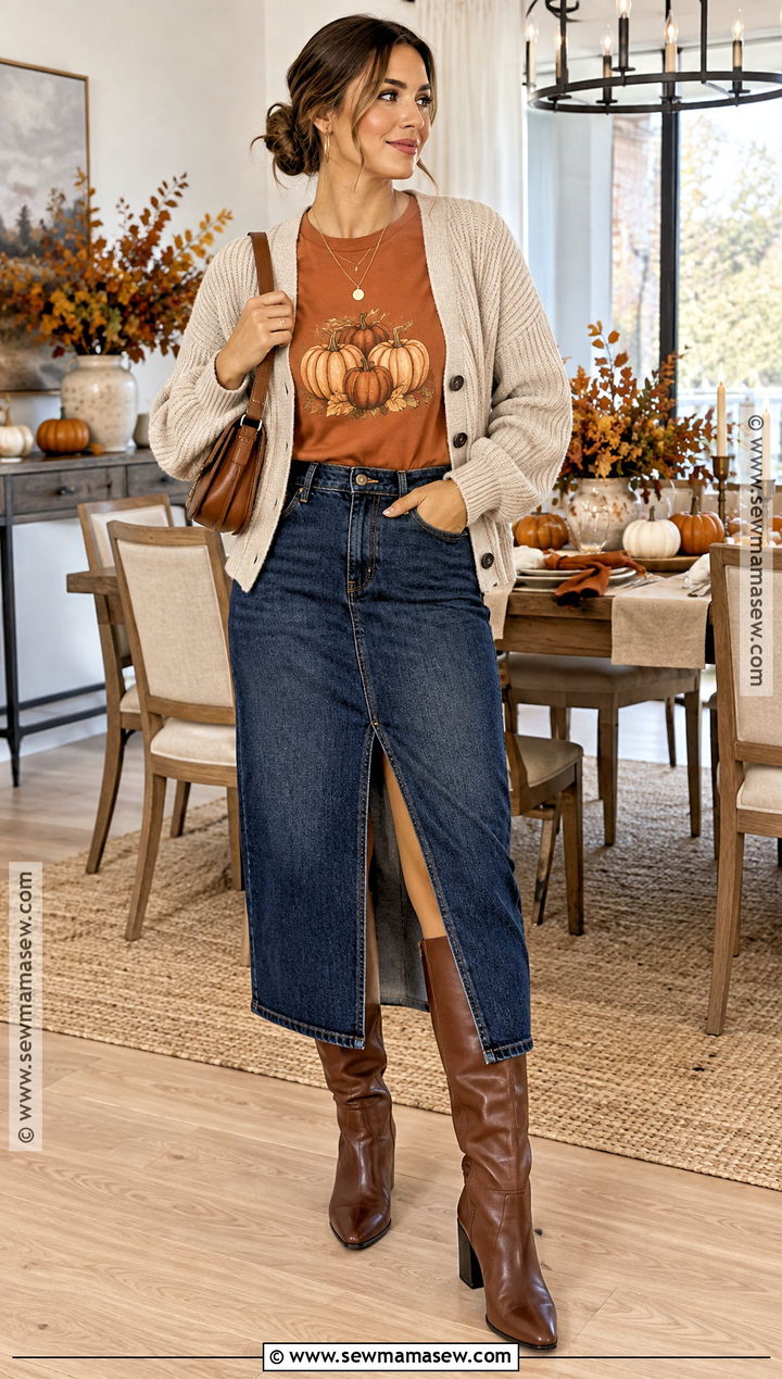 Pumpkin Thanksgiving T Shirt With Denim Skirt - 20 thanksgiving t shirts