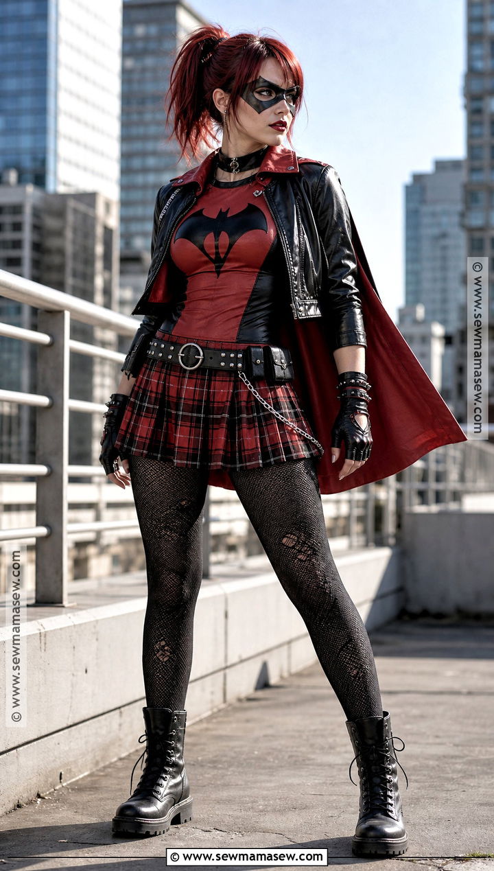 Punk Batwoman Costume With Plaid Skirt - 40 Batwoman Costume Ideas