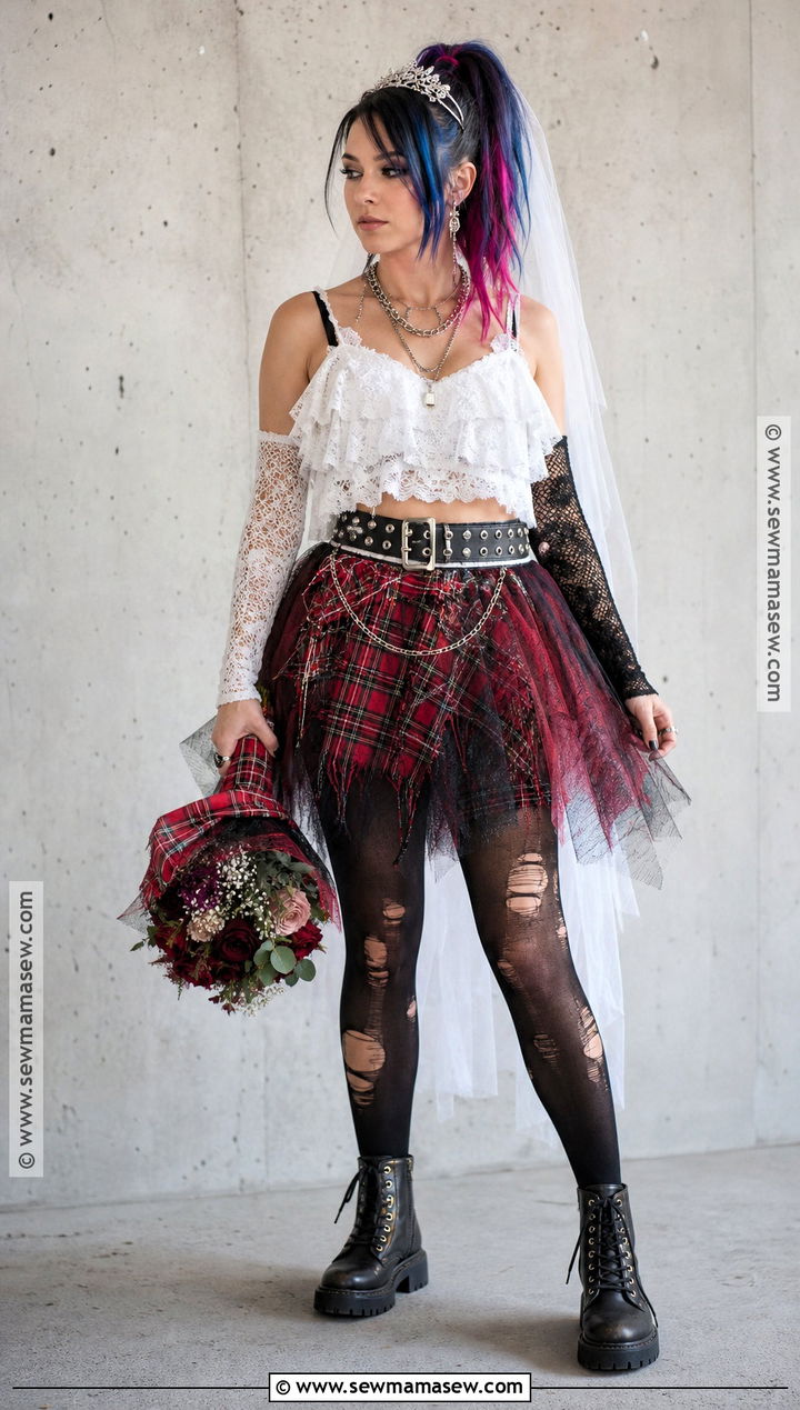 Punk Bride Costume With Plaid Skirt - 35 bride costume ideas