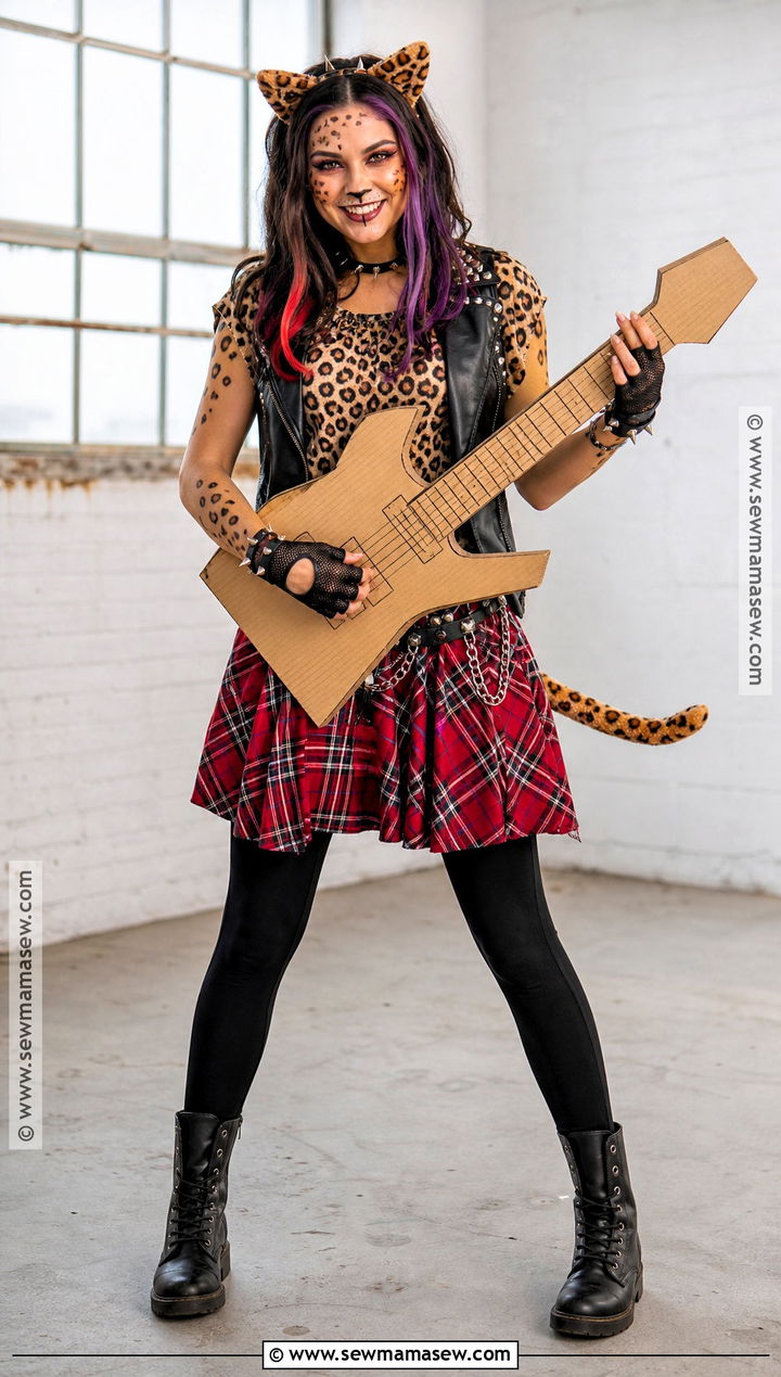 Punk Cheetah Costume With Plaid Skirt - 50 cheetah costume ideas