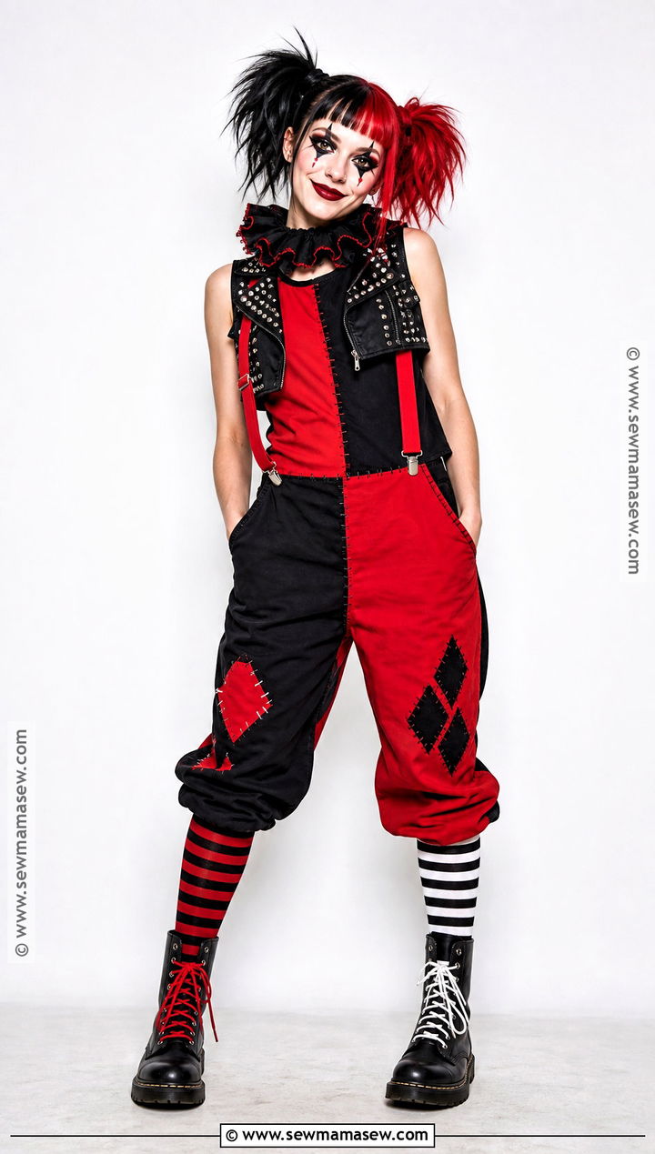 Punk Clown Costume With Patchwork Jumpsuit - 30 edgy halloween costume ideas
