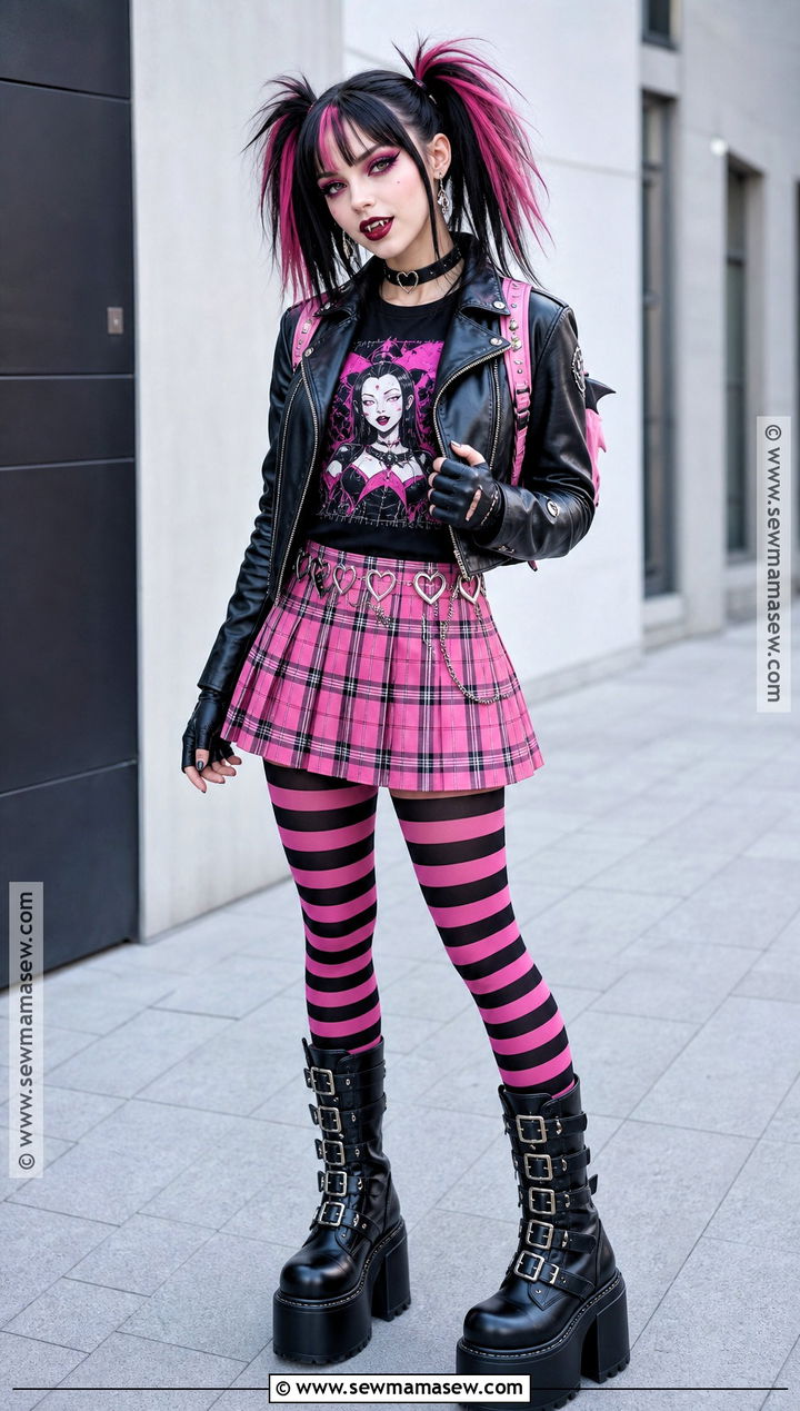 Punk Draculaura Cosplay With Plaid Skirt - 30 Draculara Cosplay Outfit Ideas