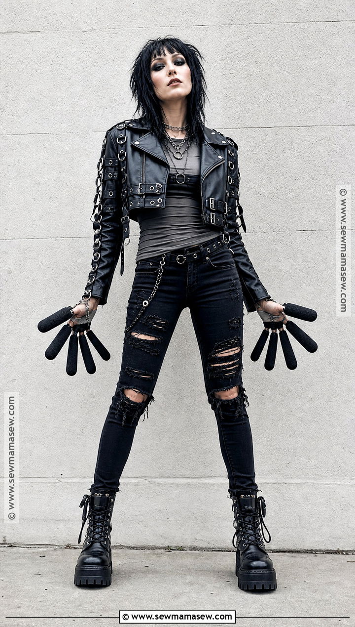 Punk Edward Scissorhands Costume With Biker Jacket - 30 Edward Scissorhands Costume Ideas for Women