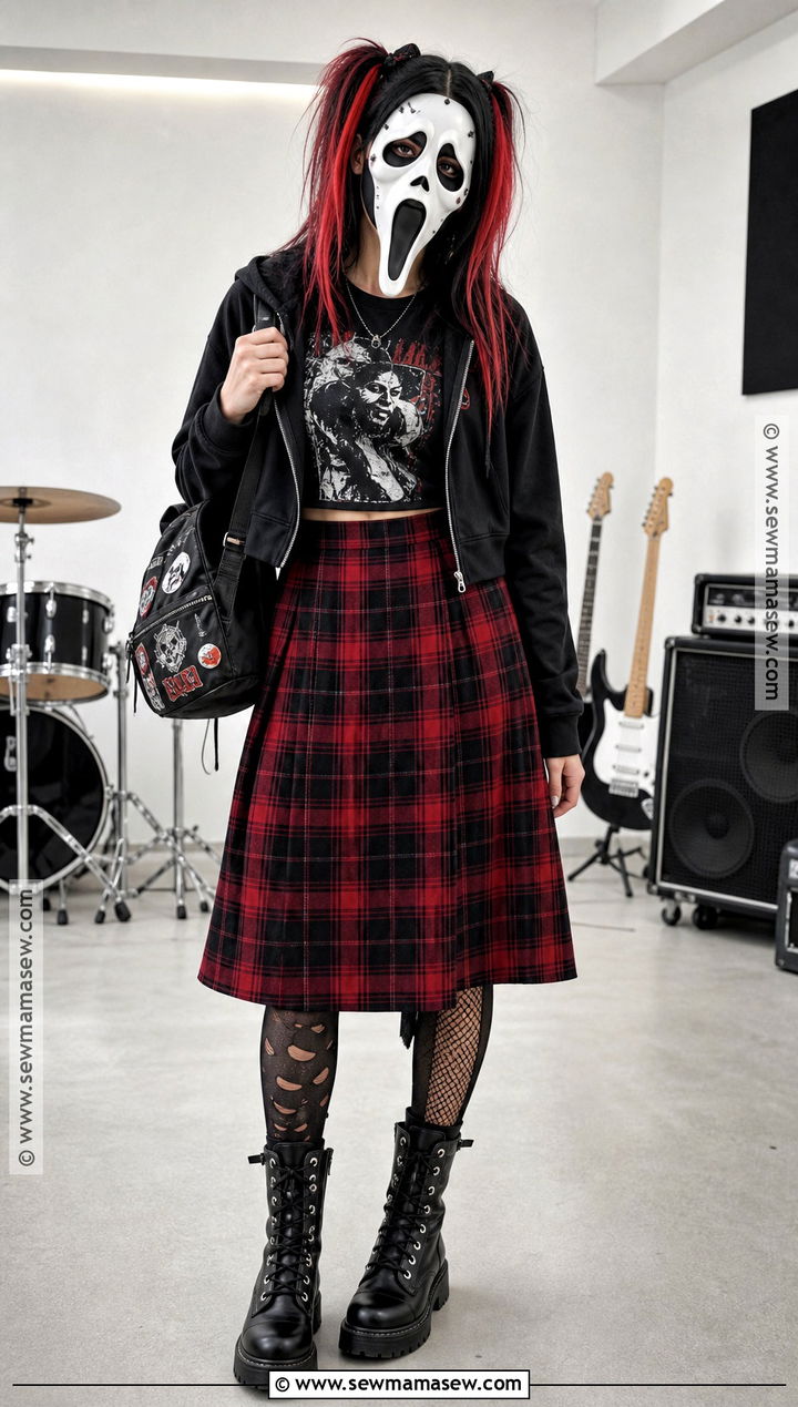 Punk Ghost Face Costume With Plaid Skirt - 45 ghost face costume ideas for women