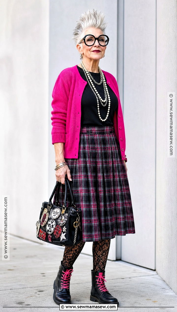 Punk Grandma Costume With Plaid Skirt - 40 grandma costume ideas