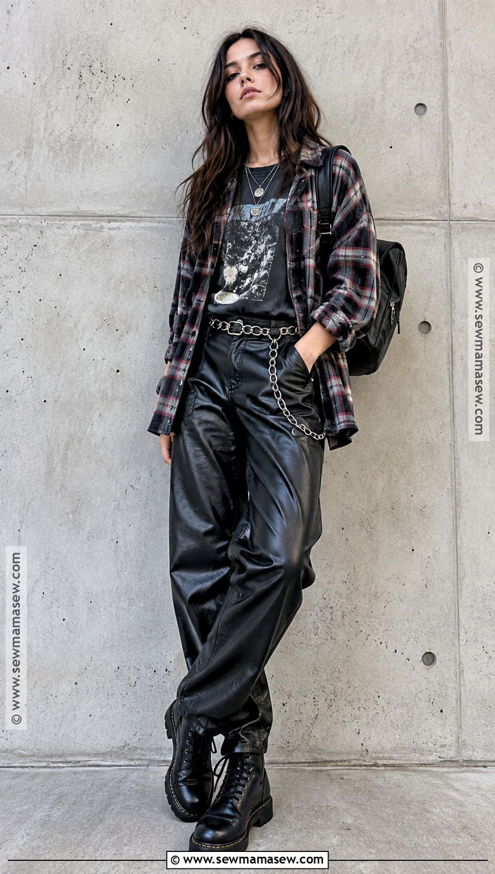 Punk Leather Pants And Graphic Tee Outfit - 20 alt fall fashion ideas