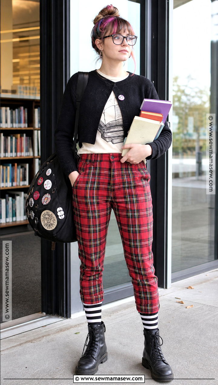 Punk Librarian Costume With Plaid Pants - 30 librarian costume ideas