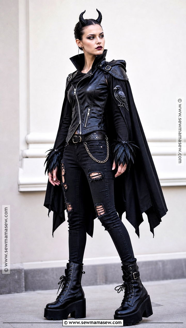 Punk Maleficent Costume With Leather Jacket - 50 maleficent costume ideas