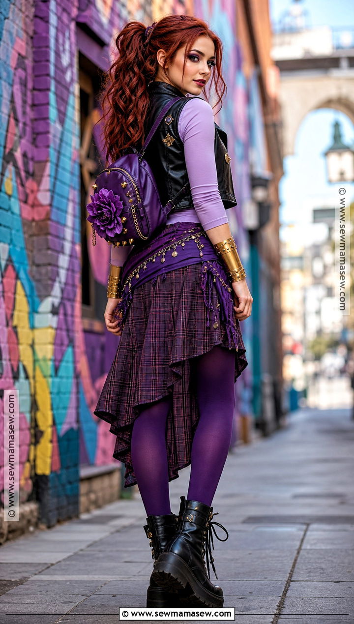 Punk Megara Cosplay With Purple Plaid Skirt - 35 megara cosplay ideas
