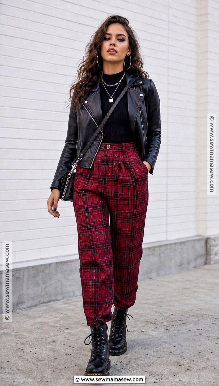 Punk Plaid Halloween Outfit With Biker Jacket - 30 Halloween Fashion Outfits