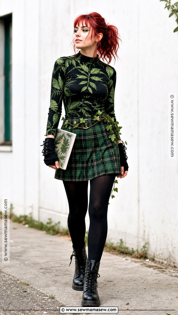 Punk Poison Ivy Costume With Green Plaid Skirt - 50 poison ivy costume ideas