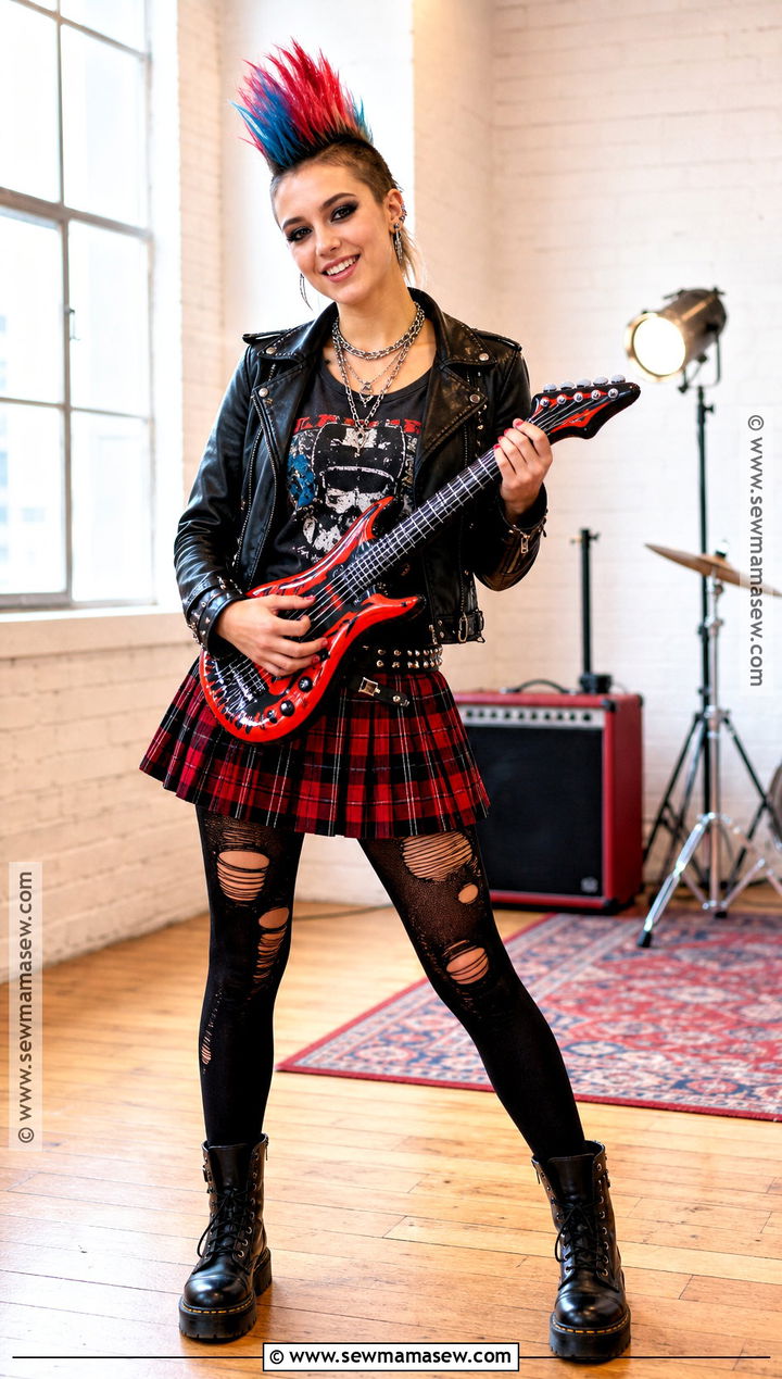 Punk Rocker Costume With Black Plaid Skirt - 30 halloween costumes black skirt