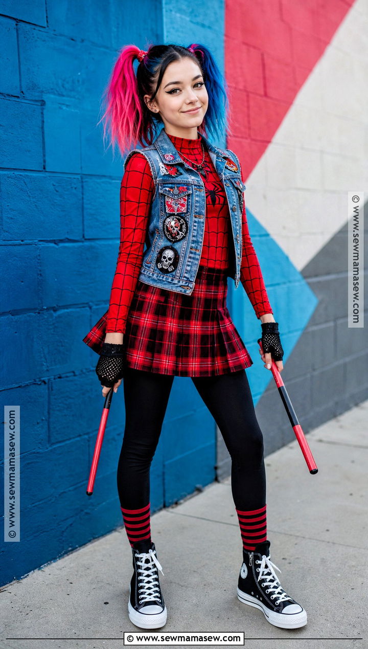 Punk Spider Girl Costume With Denim Vest - 30 spiderman girl costume ideas