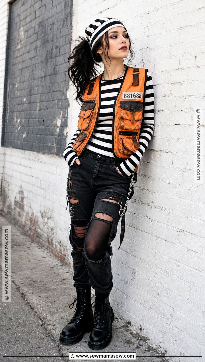 Punk Striped Prisoner Costume - 30 prisoner costume ideas for women