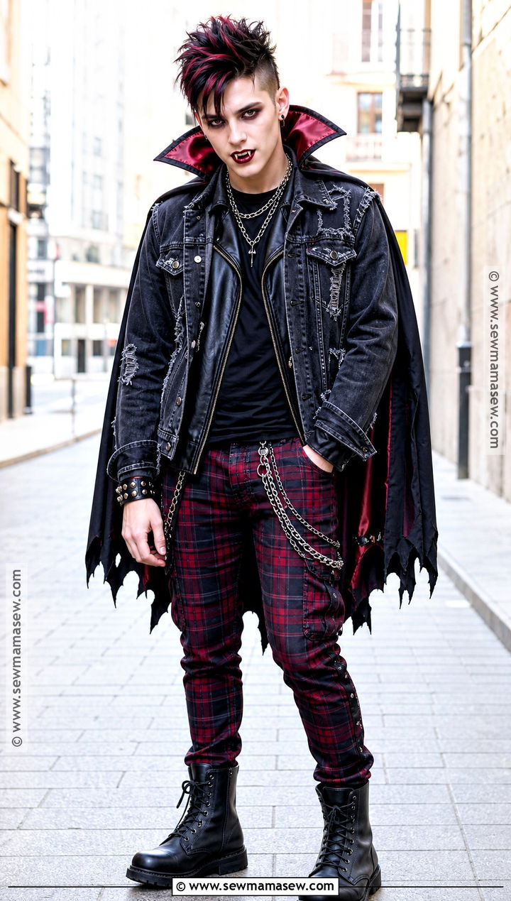 Punk Vampire Costume With Plaid Pants - 35 vampire costume ideas