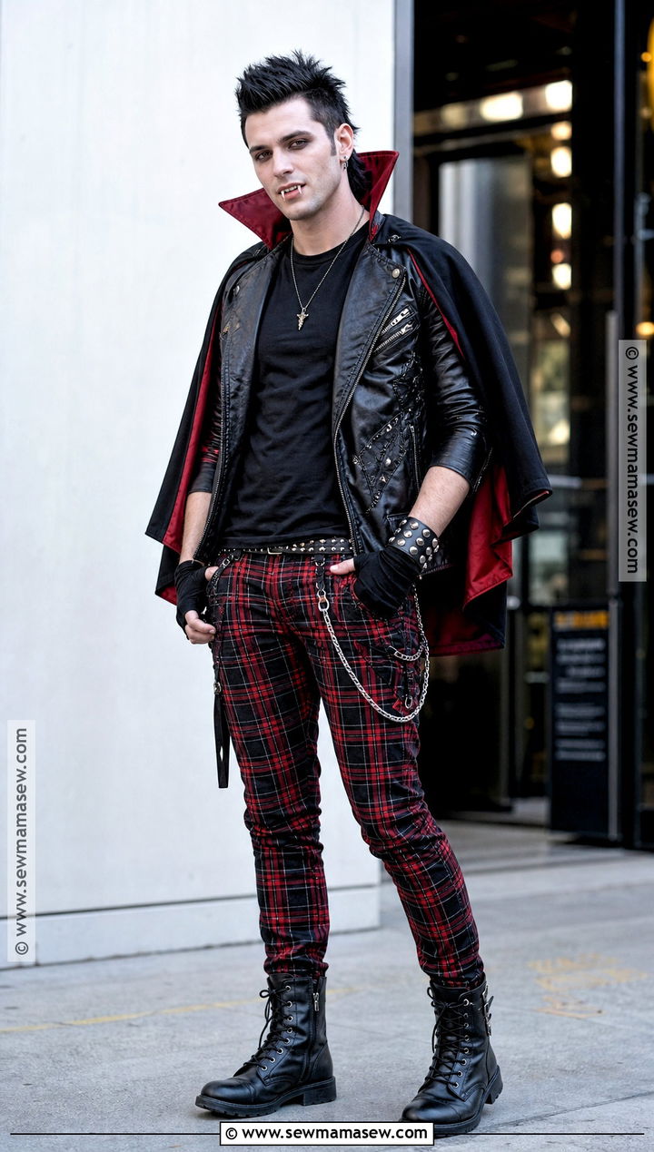 Punk Vampire Costume With Plaid Pants - 30 Mens Vampire Costume Ideas