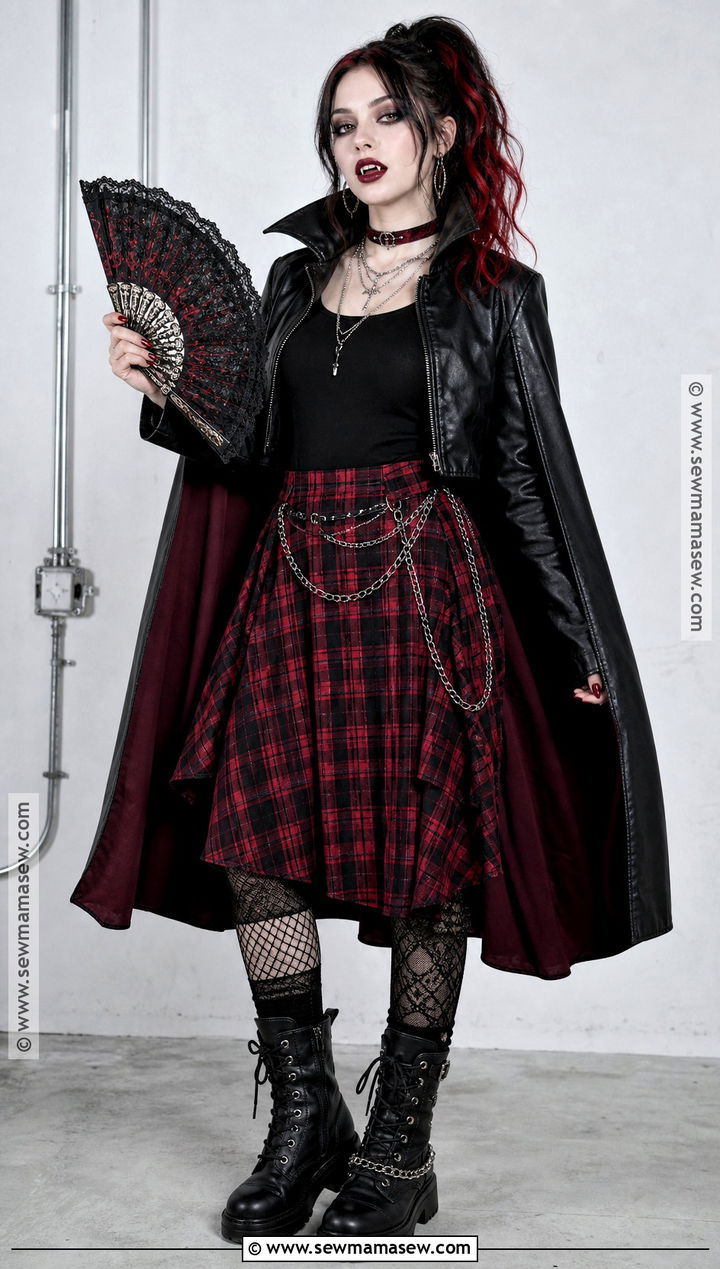 Punk Vampire Costume With Plaid Skirt - 30 Halloween Vampire Costumes for Women