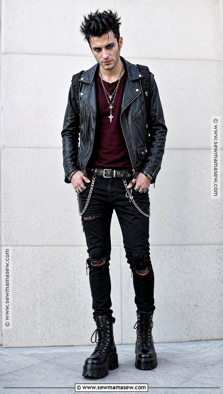 Punk Vampire Outfit With Leather Jacket - 30 vampire clothes for men