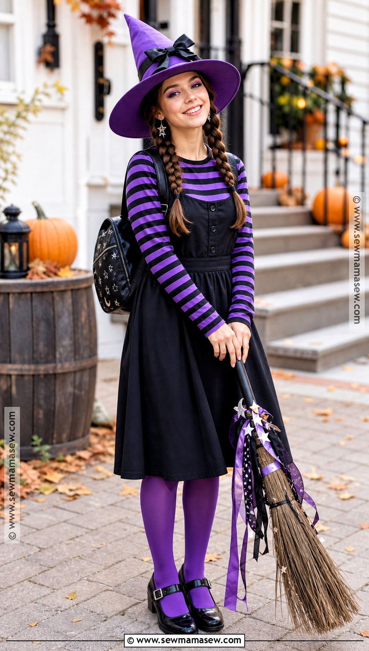 Purple And Black Striped Witch Outfit - 30 purple witch outfit ideas