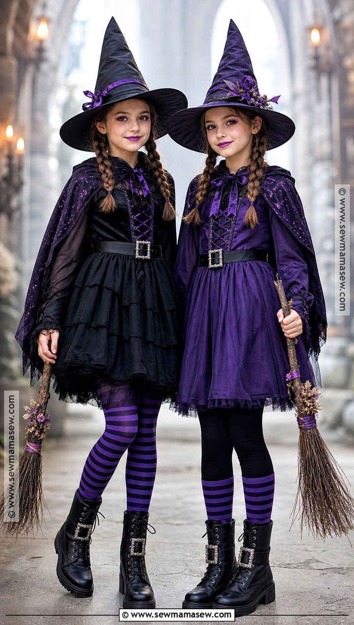 Purple And Black Witch Twin Costume - 35 twin costume ideas