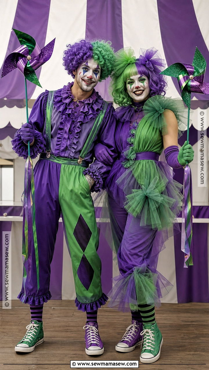 Purple And Green Clown Couple Costume - 30 clown couple costume ideas