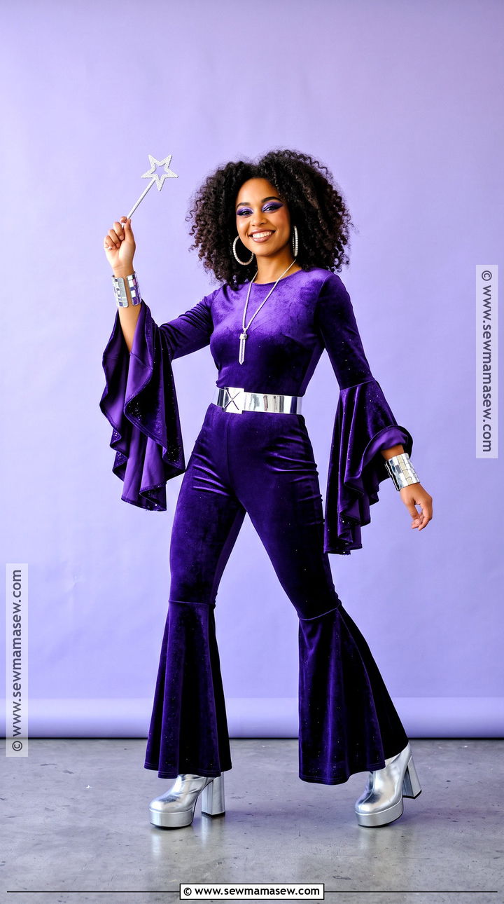 Purple Bell Sleeve Catsuit Disco Costume - 30 disco costume ideas for women