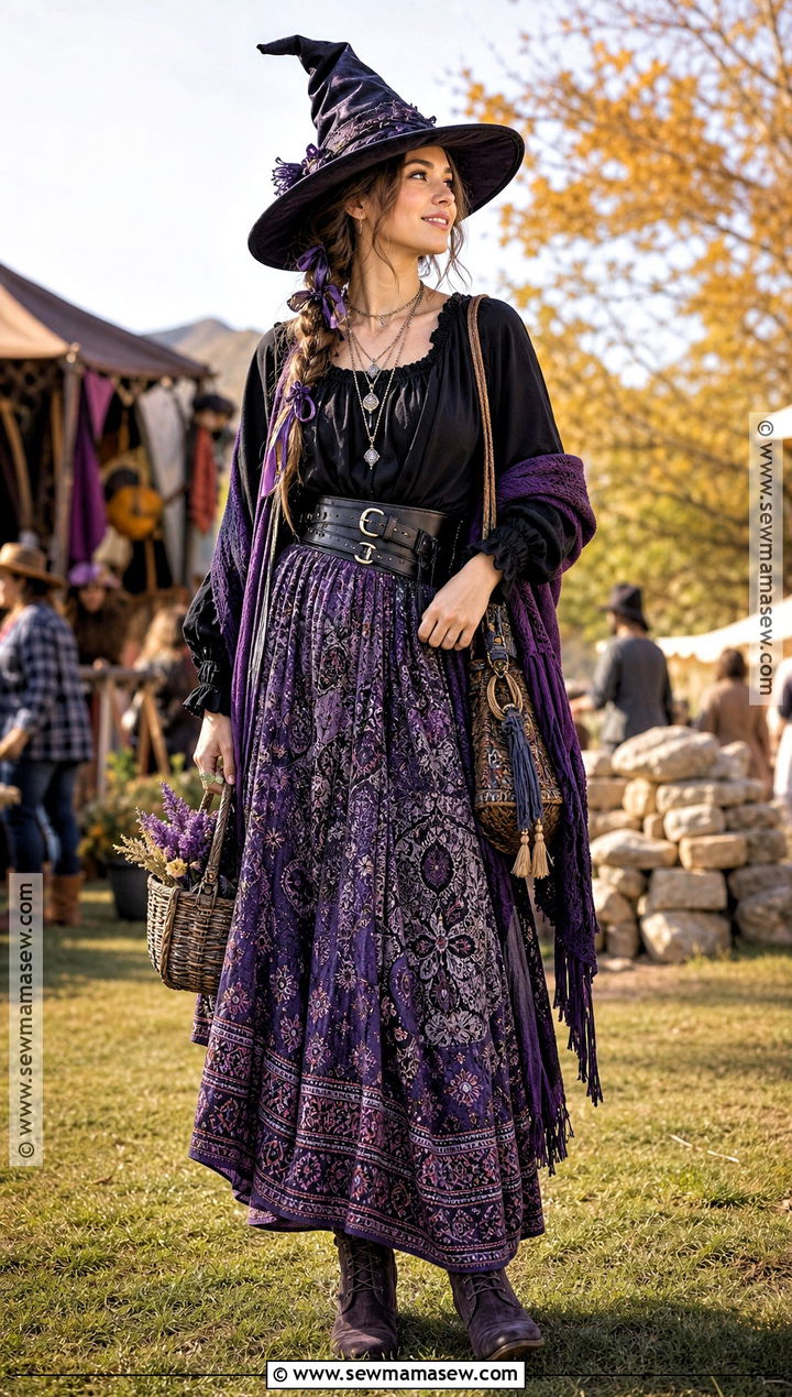 Purple Boho Maxi Skirt Witch Outfit - 30 purple witch outfit ideas