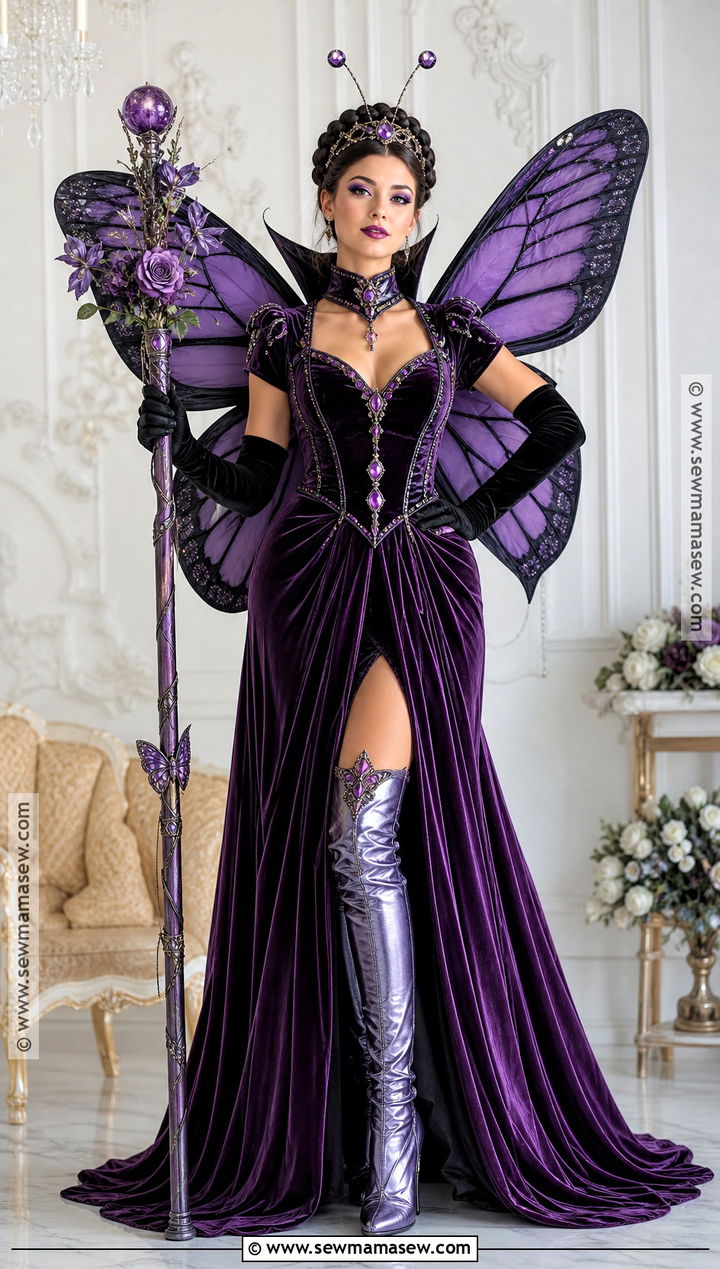 Purple Butterfly Queen Costume With Velvet Gown - 30 Butterfly Halloween Costume Ideas for Women