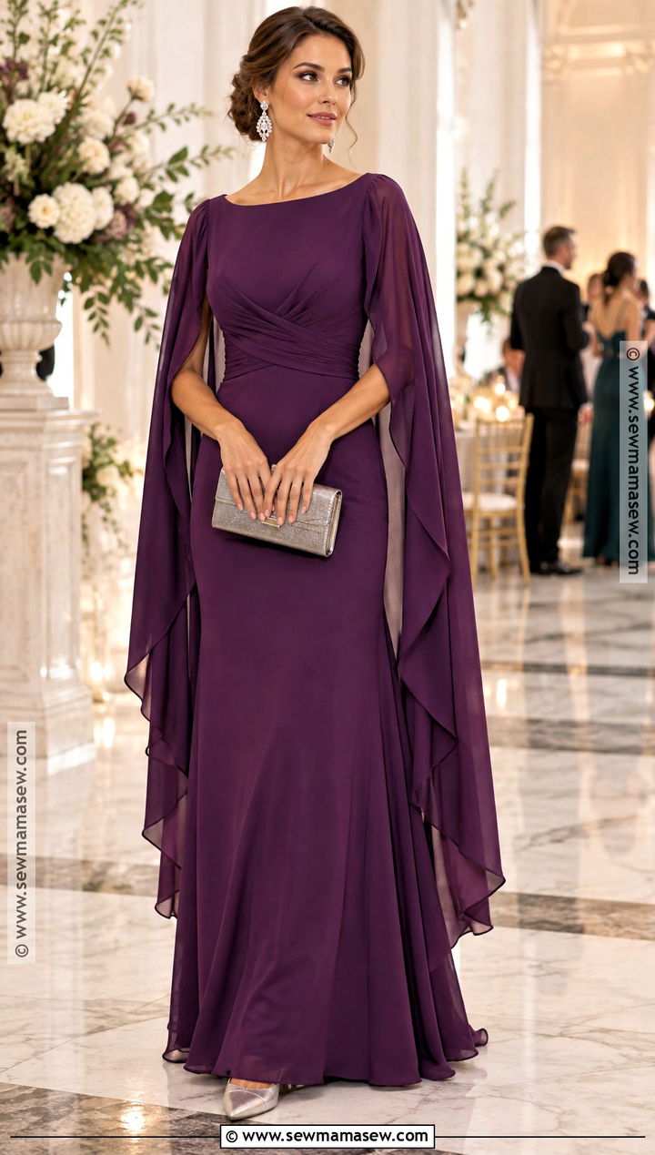 Purple Cape Sleeve Wedding Guest Dress - 25 wedding guest dress autumn ideas