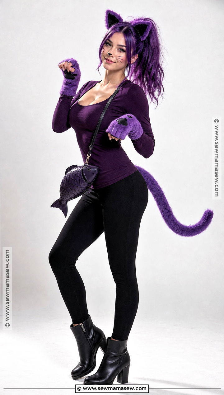 Purple Cat Costume With High Ponytail - 35 purple hair halloween costumes ideas